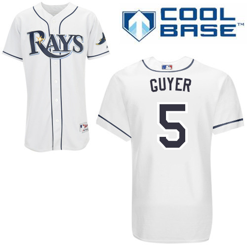 Brandon Guyer #5 MLB Jersey-Tampa Bay Rays Men's Authentic Home White Cool Base Baseball Jersey